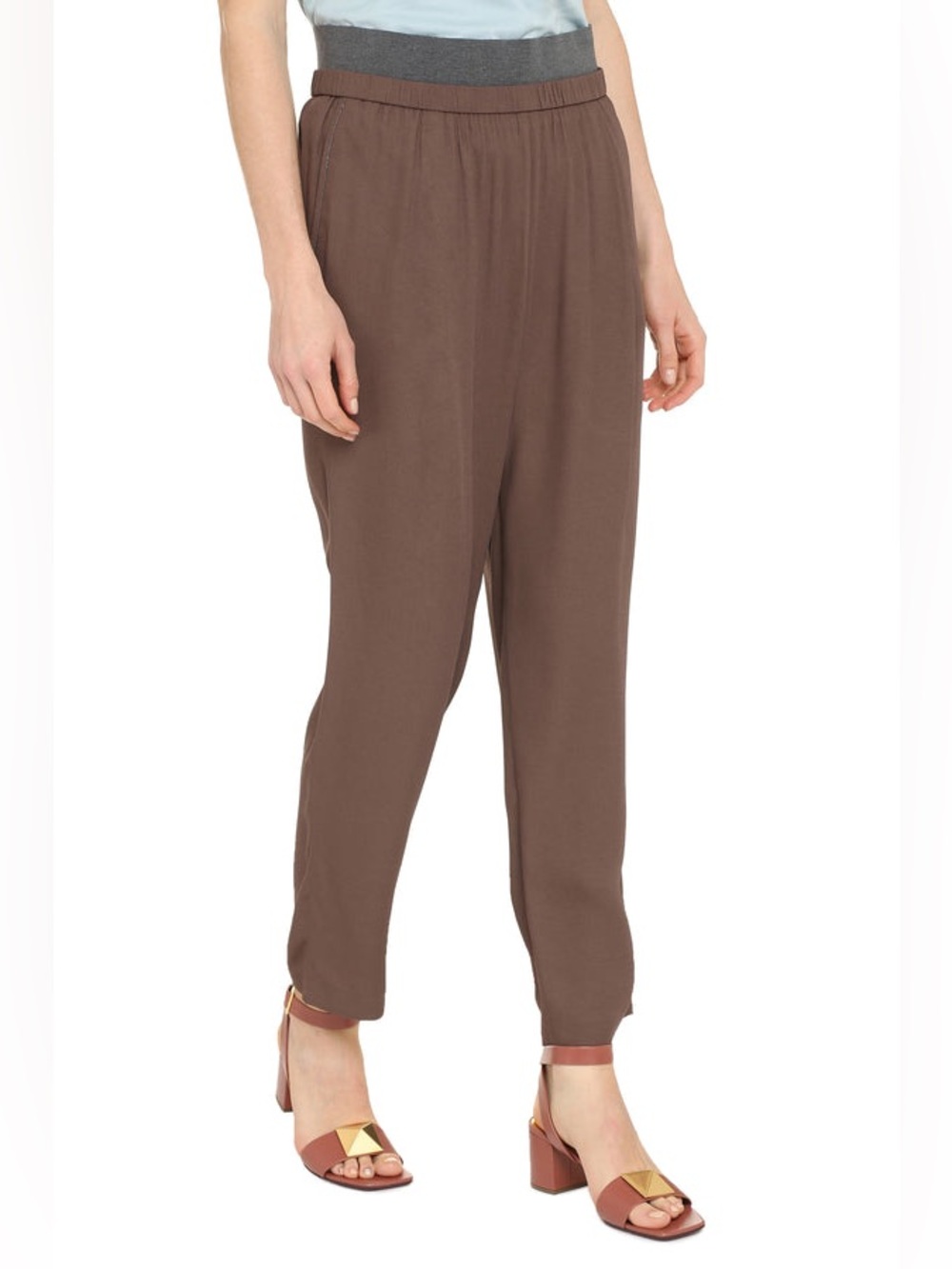 Fabiana Filippi Bevagna Elasticated Waist Trousers Womens Pants Brown 8 Medium